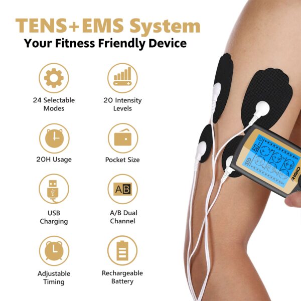 EMS TENS Muscle Stimulator with 24 Massage Modes & 10 Pads - RIGID FITNESS - Image 7