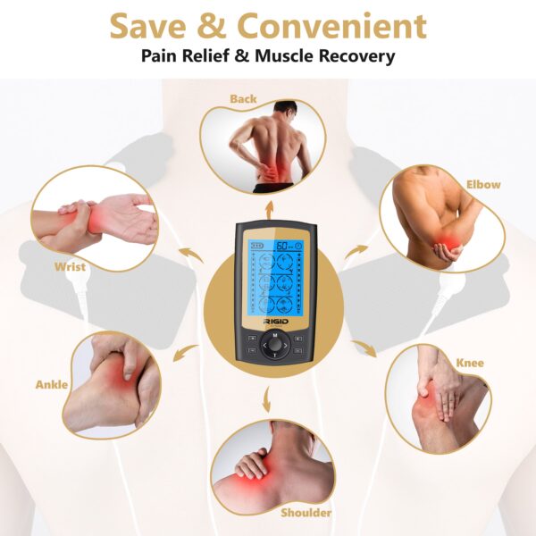 EMS TENS Muscle Stimulator with 24 Massage Modes & 10 Pads - RIGID FITNESS - Image 5