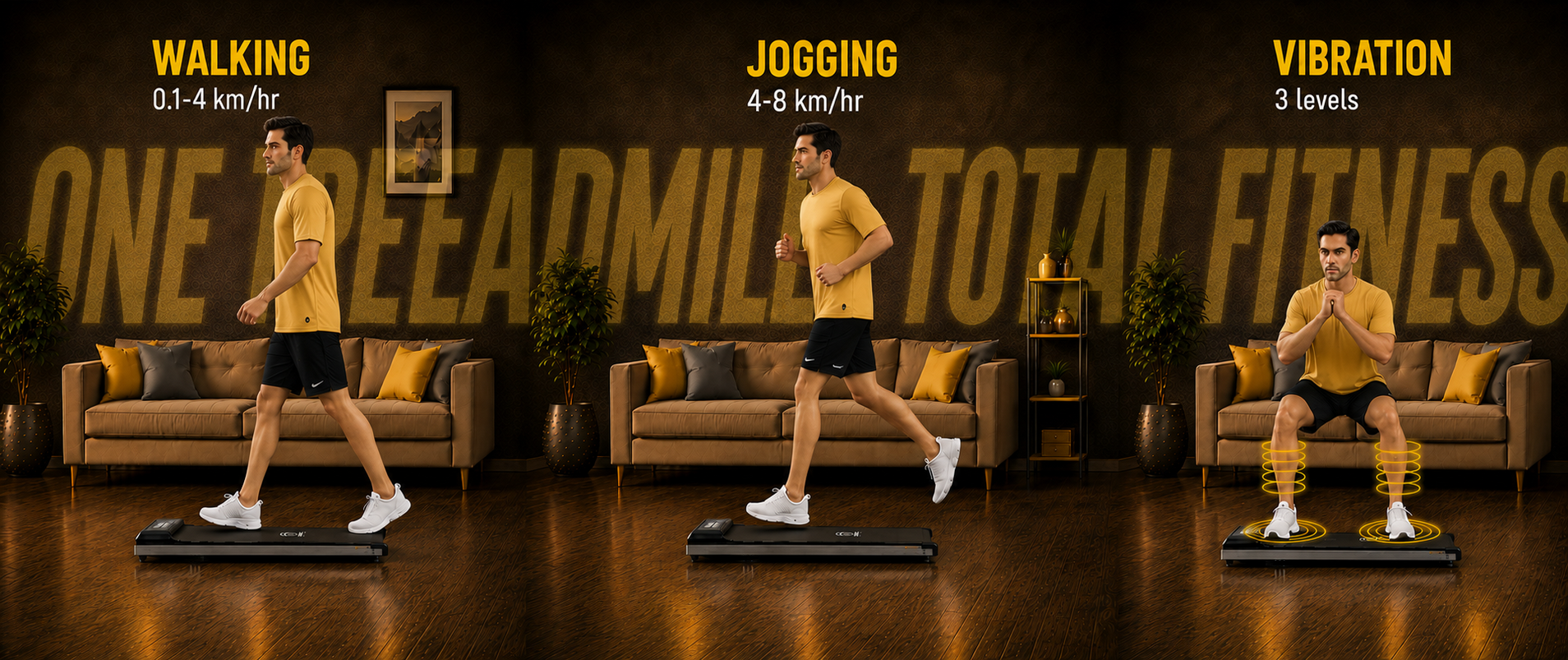 Compact treadmill with vibration feature