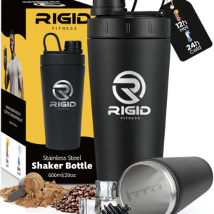 Elite Stainless Steel Protein Shaker Bottle-600ml Leakproof, BPA-Free with Blender Ball & Internal Measurement Lines