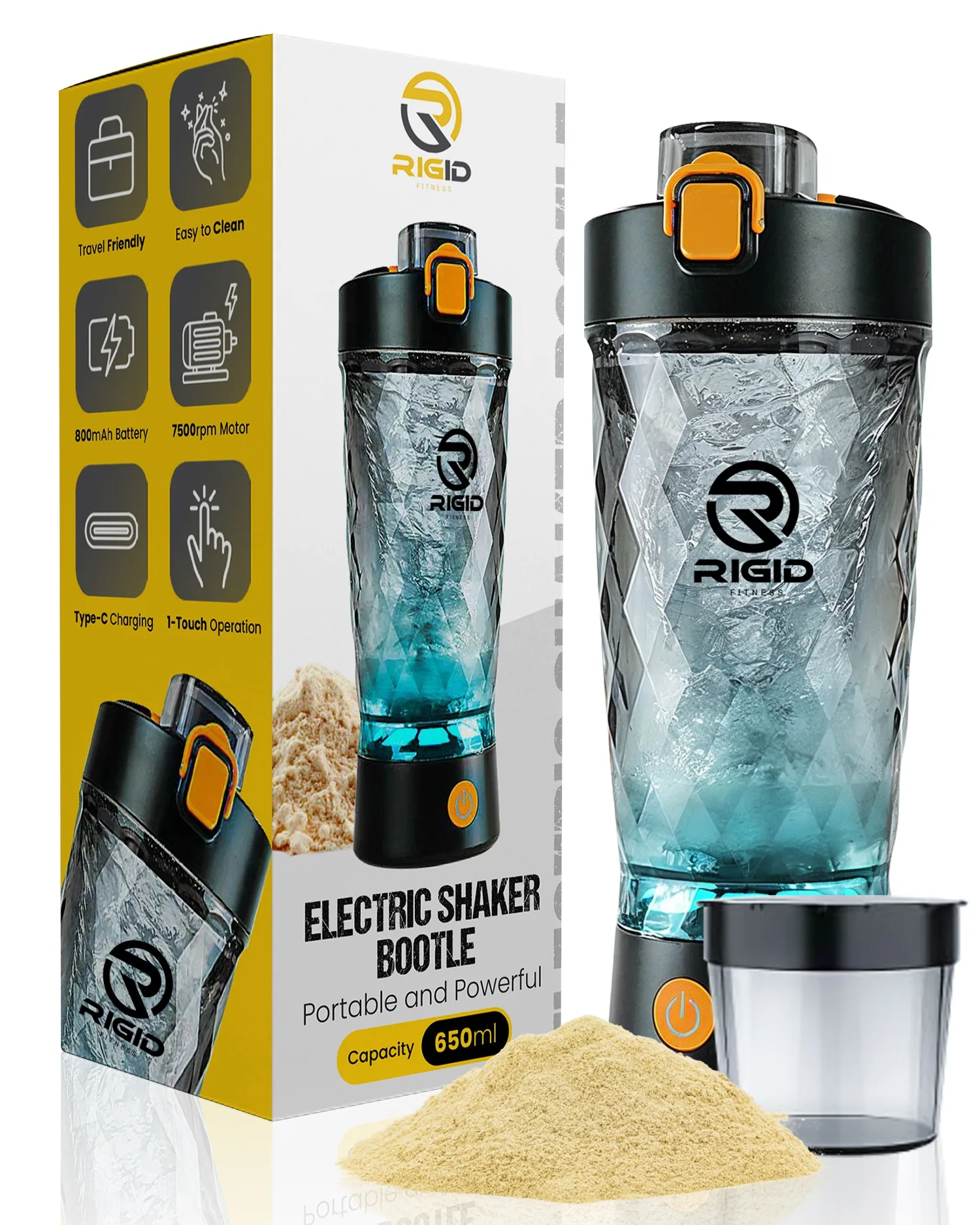 Electric Protein Shaker Bottle - USB Rechargeable Vortex Mixer Cup with Powder Storage (650ml, BPA-Free) – New