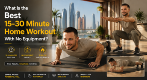 Man and woman doing no-equipment home workout inspired by outdoor gym fitness in UAE